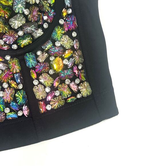 AB Rhinestone Encrusted Corset Bra Bustier Crop Top EDC RAVE FUN FESTIVAL FLIRTY - Picture 6 of 10